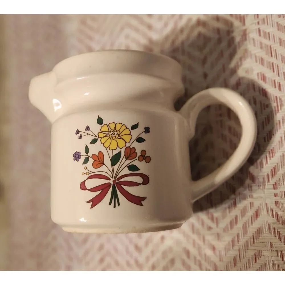 SL Vintage Small Ceramic Stoneware pitcher, Creamer w Yellow & orange floral